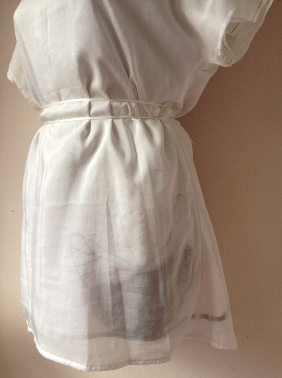 Double silk tunic with a black butterfly inside handmade crispy white dress handpainted
