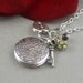 Silver Key Lock Locket, Ruby Red Small Floral, Botanical Vintage inspired Locket- MOLLY