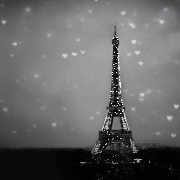 Paris Photography, Eiffel Tower, Black and white, Blur, Hearts, Bokeh, Paris Wall Decor, Paris at night, Dark, Gray 12x12 - Raceytay