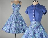vintage 1950s dress . MCKETTRICK . purple floral cotton . 3422