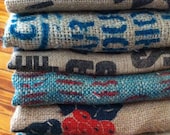 Lot of 8 Burlap Coffee Bean Sacks / Bags - For Crafting or Decorating - Block Lettering - Central South America - Indonesia - Africa