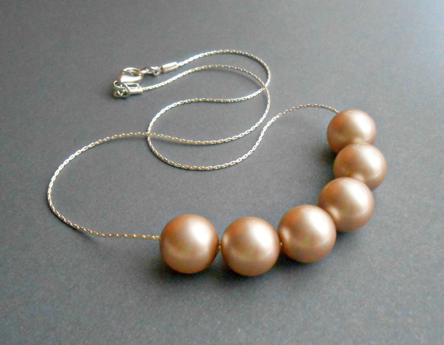 Pearl Necklace In Gold Chain With 12MM Powder Almond Swarovski Crystal Pearl