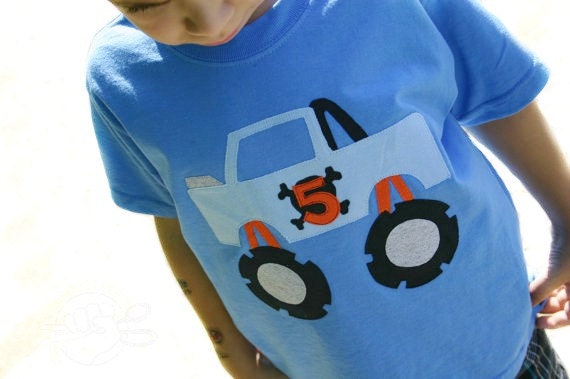 Monster Truck Applique Boys Shirt Customize Your Design by TrashN2Tees