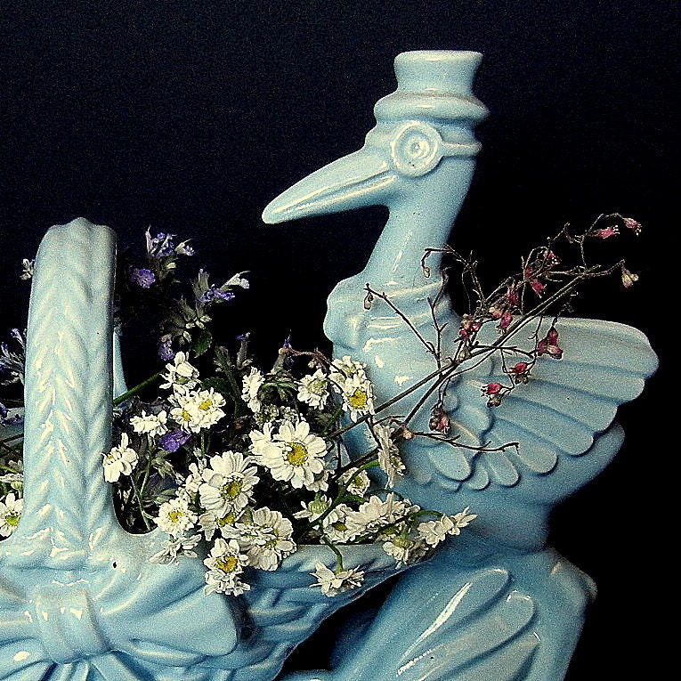 IT'S A  BOY / c.1950's Stork Vase Planter Basket / Baby Shower / Maternity / Baby Gift / Baptism /est18