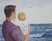 Beach Dad Father, Son Baby Girl Child, Ocean Surf Painting, Art Print Seashore Reproduction of Original, Barbara Rosenzweig Etsy