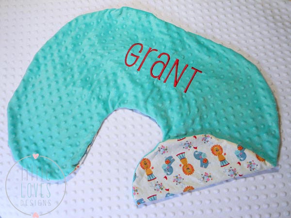 Boppy Pillow Cover- Personalized Boppy Cover- Circus Print and Turquoise Minky Boppy Cover