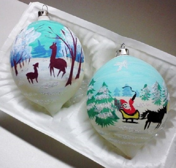 Blown Glass Ornaments Vintage Large Hand Decorated Romania