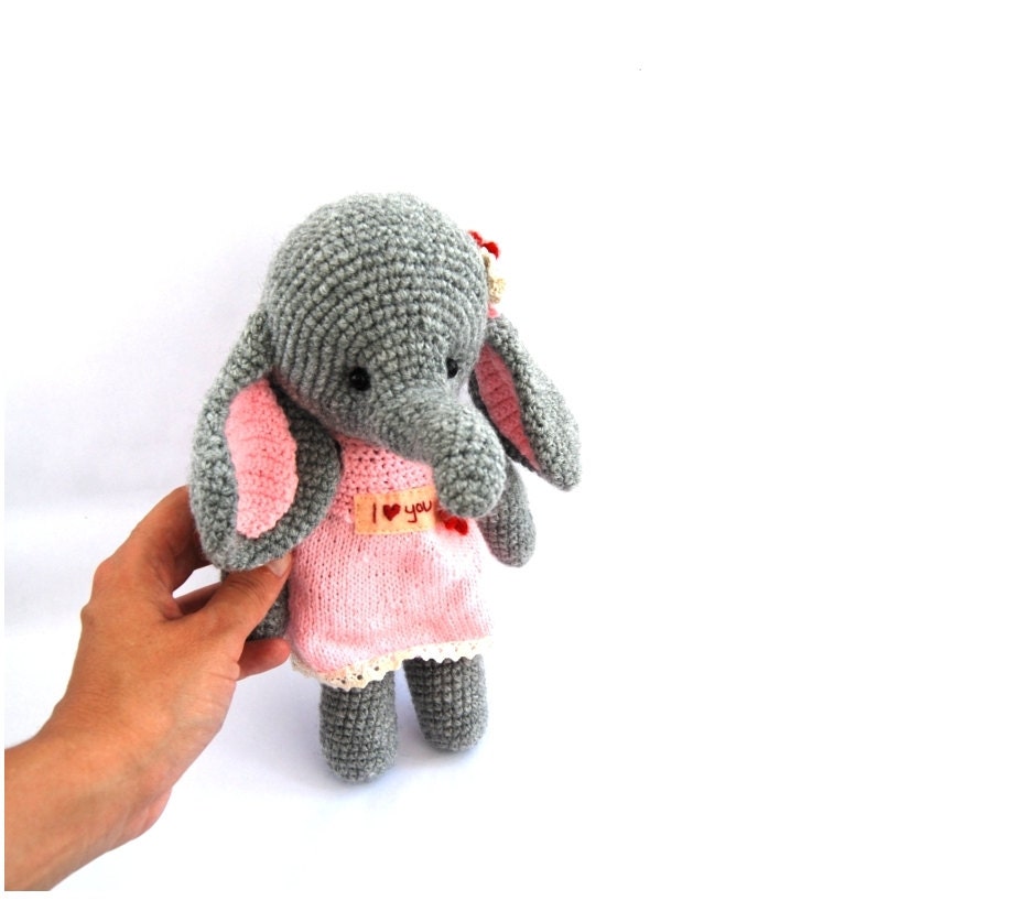 elephant pink grey stuffed crocheted plushie elephant cute adorable toy for children elegant girl doll