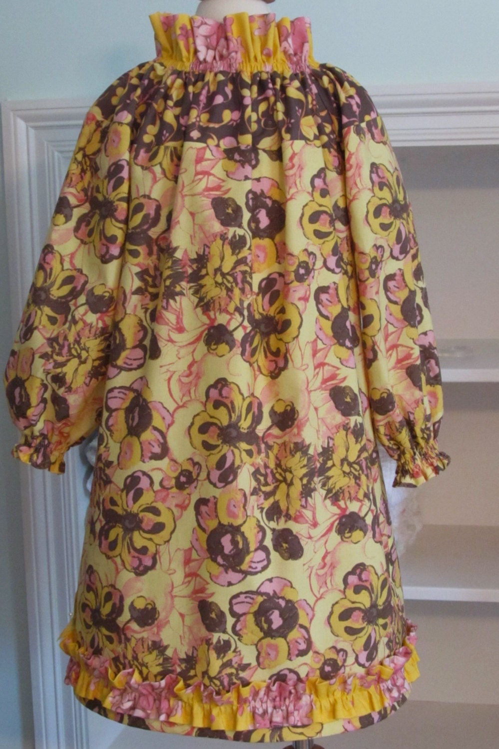 Girls updated mod sophisticated  peasant fall dress church dress size 6 ready to ship long sleeve
