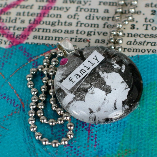 Vintage Tickled Pink Collection  Glass Pendant Necklace with tiny bling by Renee Mak