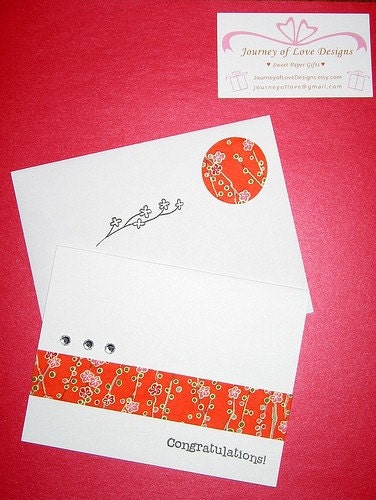 Japanese Plum Blossoms Chiyogami Note cards - Set of 6 - Customize colors and greeting