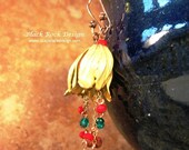 Gold, Crystal and Ruby Quartz Floral Earrings "Garden Glam"