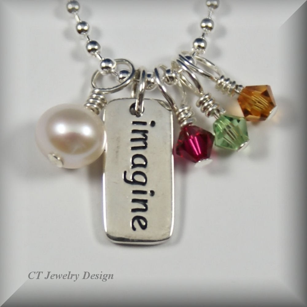 Imagine Sterling Silver Charm Necklace Jewelry with Pearl and Birthstones