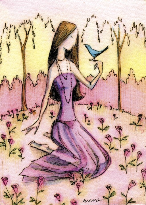 Limited Edition Hand Painted ACEO  ----    ----    ----  Bird Speak