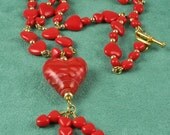 Handmade Red Hearts Necklace in Gold
