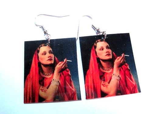 Vintage Lady in Red Earrings Photo Jewelry