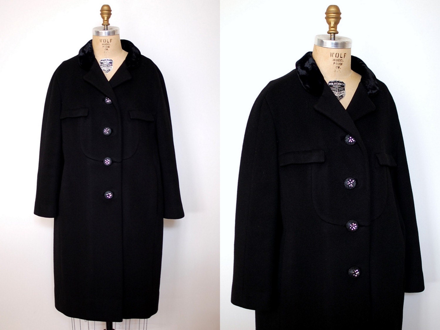 1950s coat / 50s black wool coat / 1950s black coat / Farewell Again