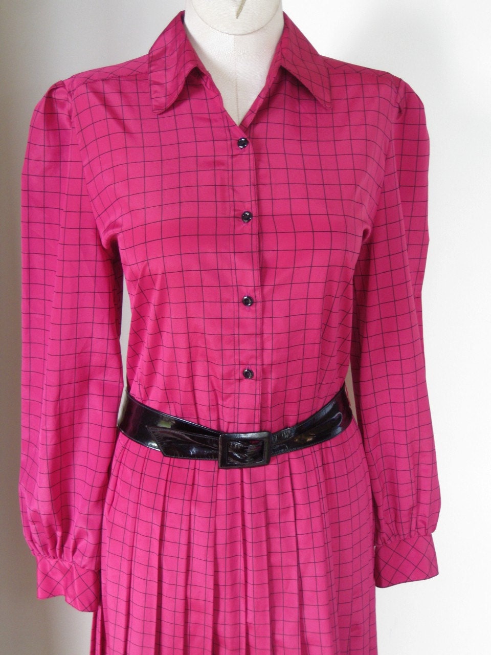 70s Windowpane Check Secretary Dress - M/L