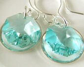 Green Tea Octagons -  crystal sterling hoop earrings