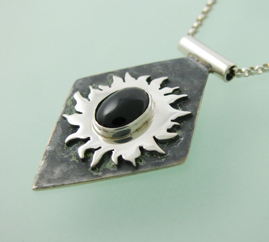 Onyx Sun Necklace- Sterling Silver