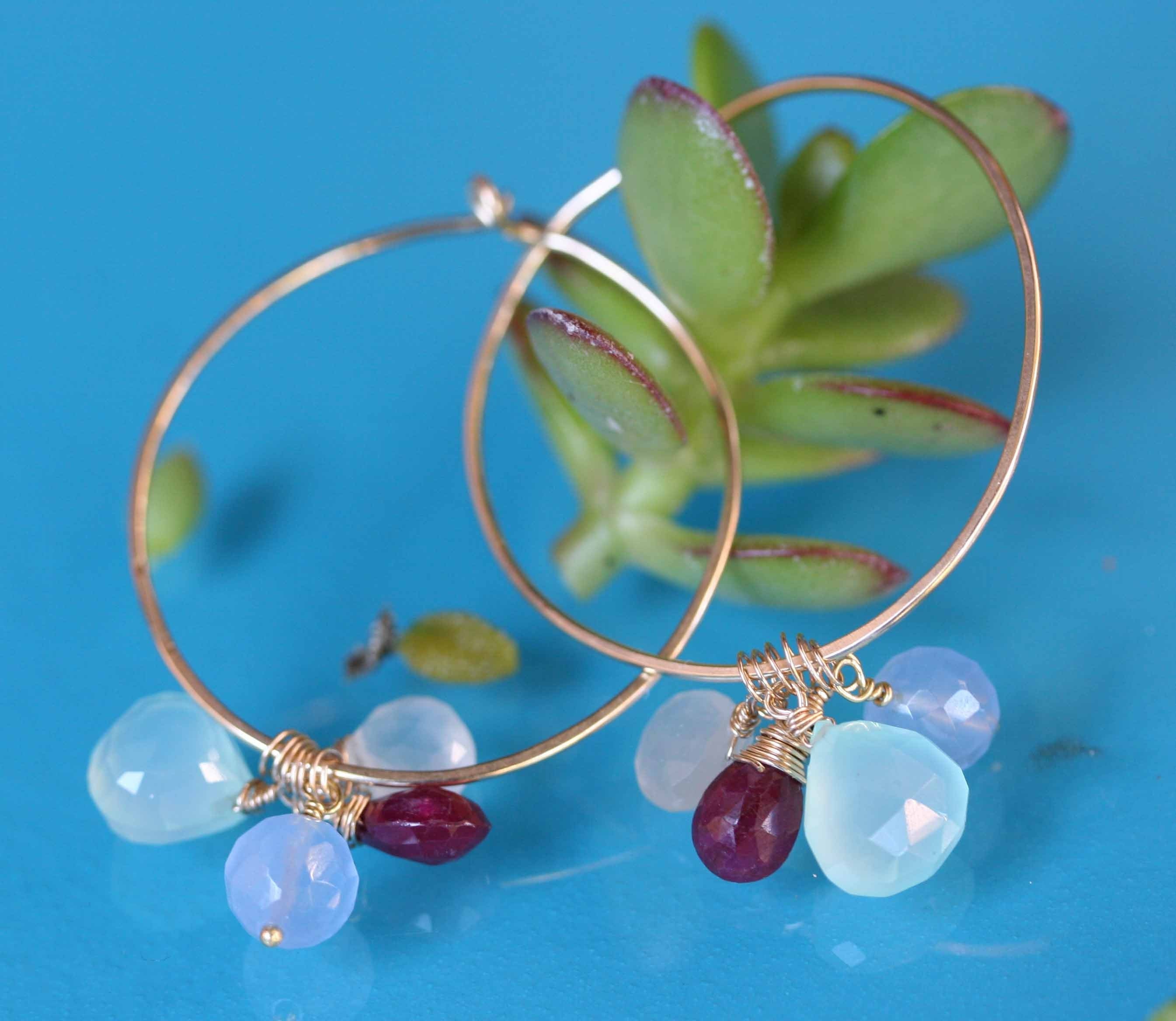 Gold Hoops and Facetted Drops