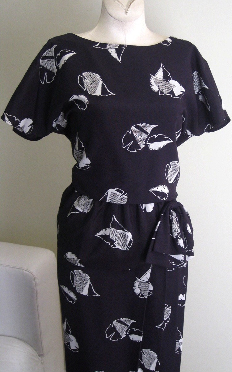 80s New Wave Peplum Dress - M/L