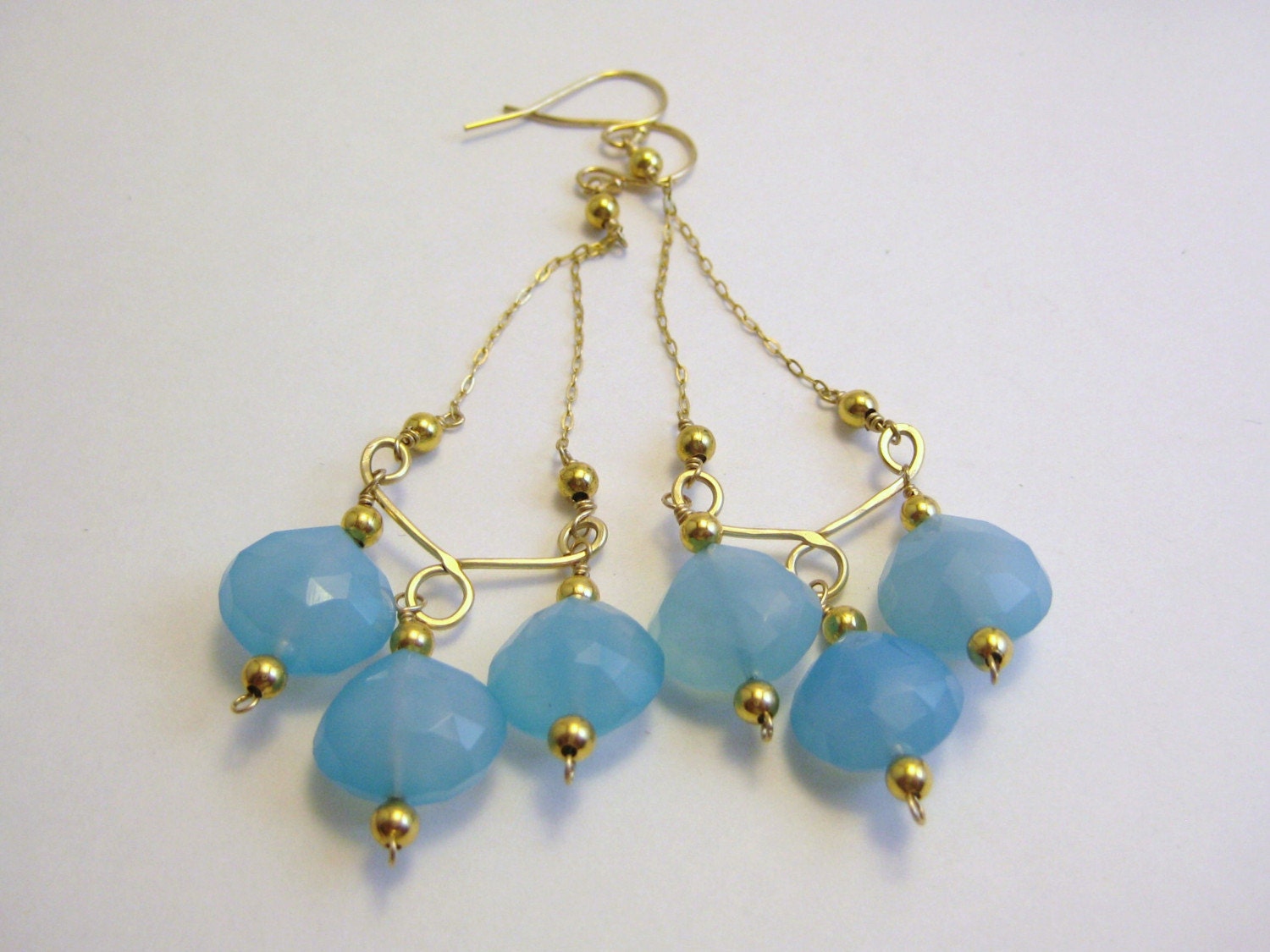 Aqua Blue Chalcedony Chandelier Earrings