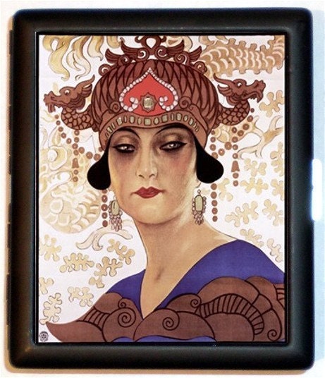 Hindu Indian Goddess with FIERCE face attitude Strong Woman Black Metal Cigarette Case or Business or ID Case Wallet