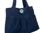 Canvas Navy Blue with Flower Handbag