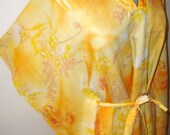 WATERCOLOR Dreamy CAFTAN  VTG  YELLOW Maxi CAP BELTED Sunny DRESS