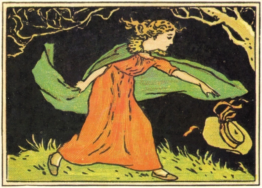March by Kate Greenaway--Green Tiger Press Vintage Postcard 5 x 7