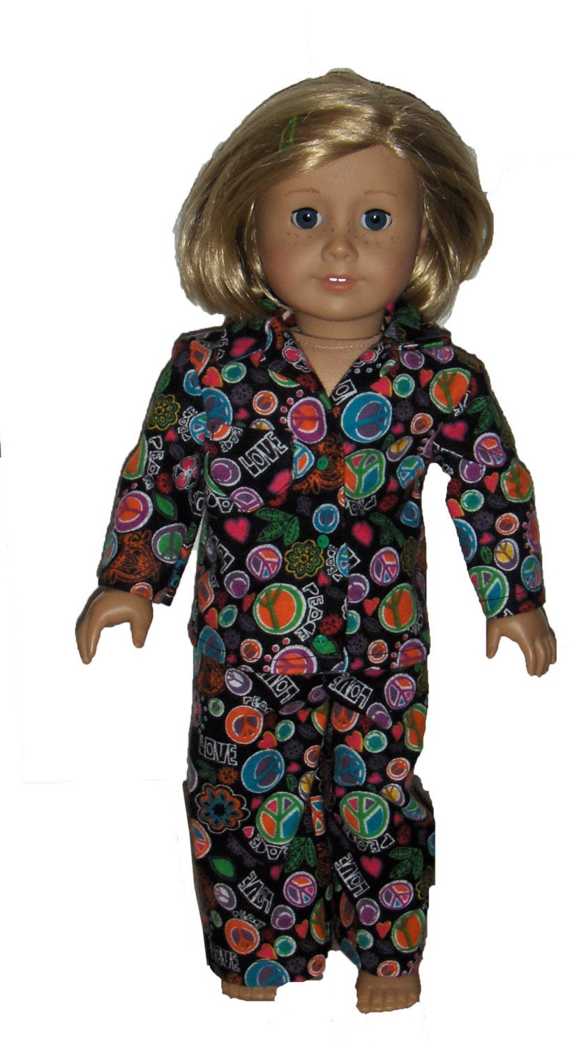 18 inch doll Pajamas - Peace, Love and Happiness