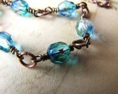 Caribbean Sea - Aqua and Teal Glass and Copper Necklace