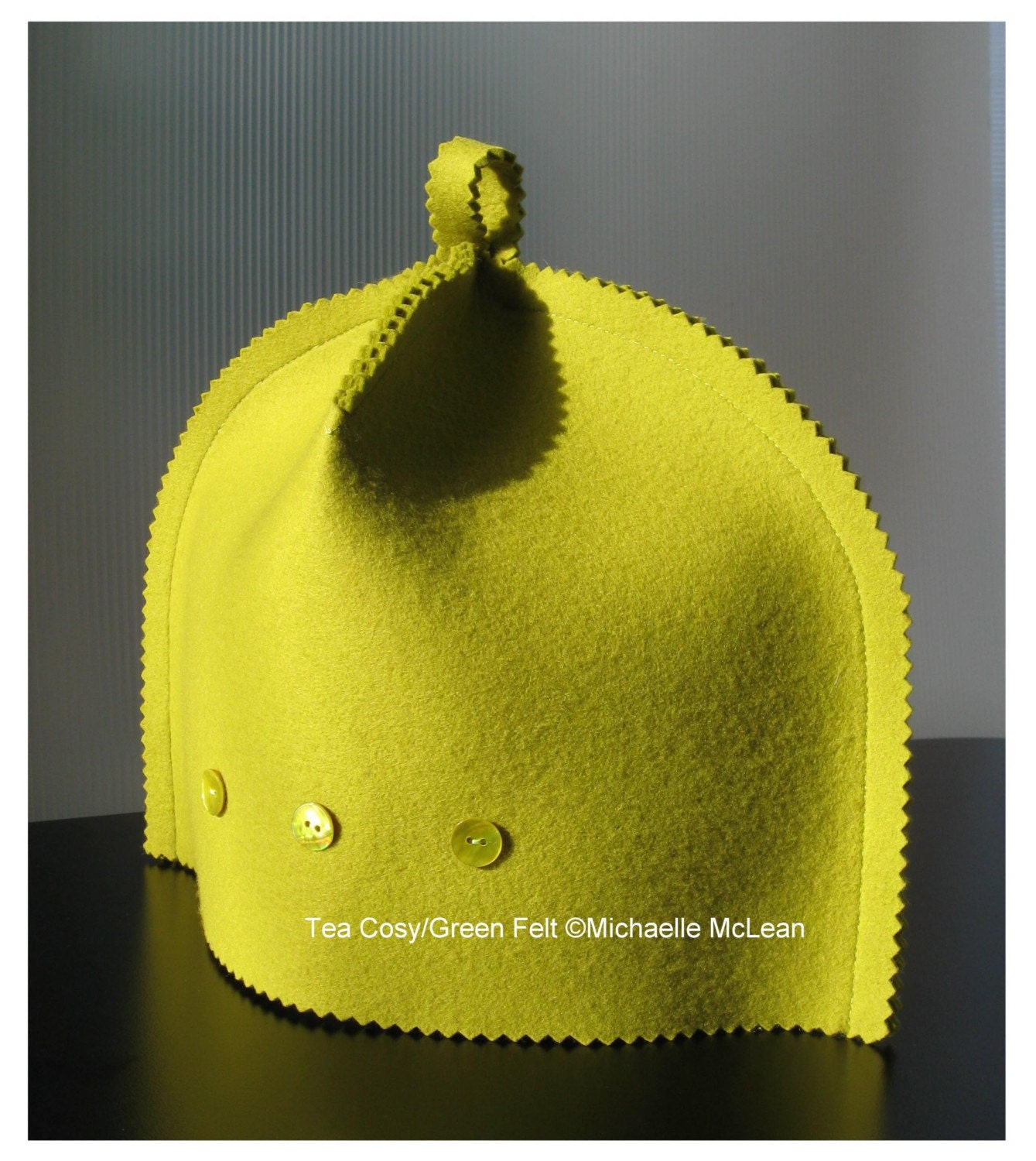 Tea Cosy or Cozy/ Apple Green wool felt, 3 button