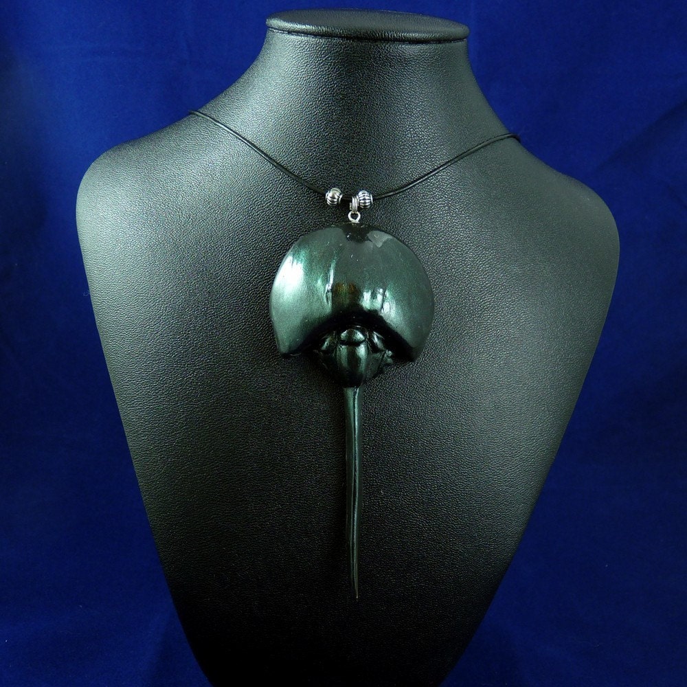 Black Horseshoe Crab Necklace - Polymer Clay Sea Life Jewelry