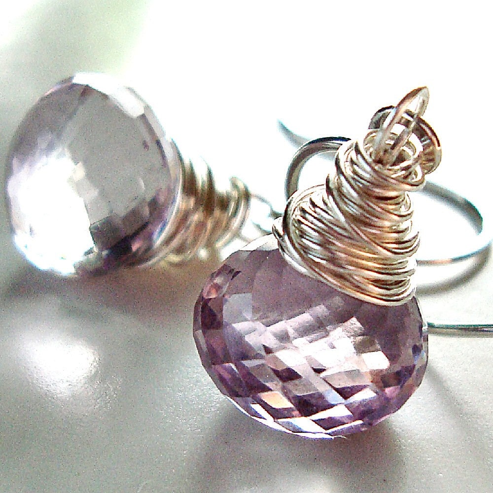 Pink Amethyst Sterling Silver Dangle Earrings - Maeve