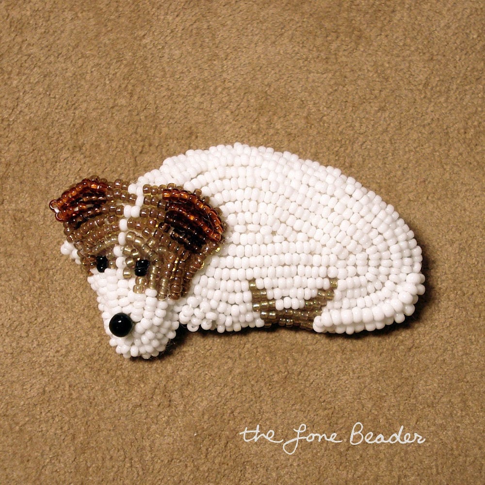 RUDY - IRISH JACK RUSSELL TERRIER beaded art pin/ pendant  (Made to Order) FREE SHIPPING