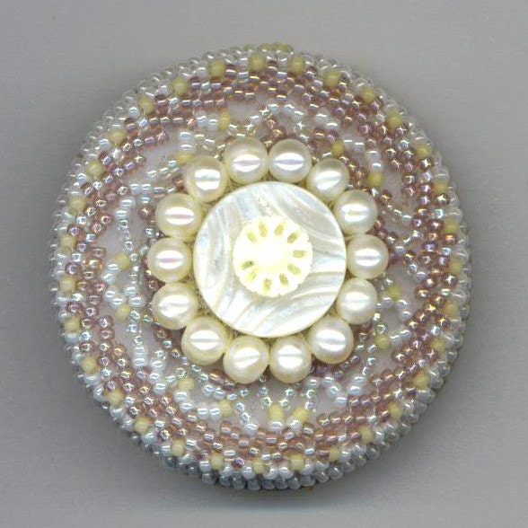 Beaded Brooch . Beadwoven Mother of Pearl . Genuine Pearls . White and Light Lavender  - White Mandala by enchantedbeads on Etsy - enchantedbeads