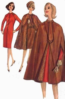 Vintage 60s Sewing Pattern Simplicity 5674 MOD Wiggle Dress, Ascot, and Reversible Cape Size 16 Bust 36