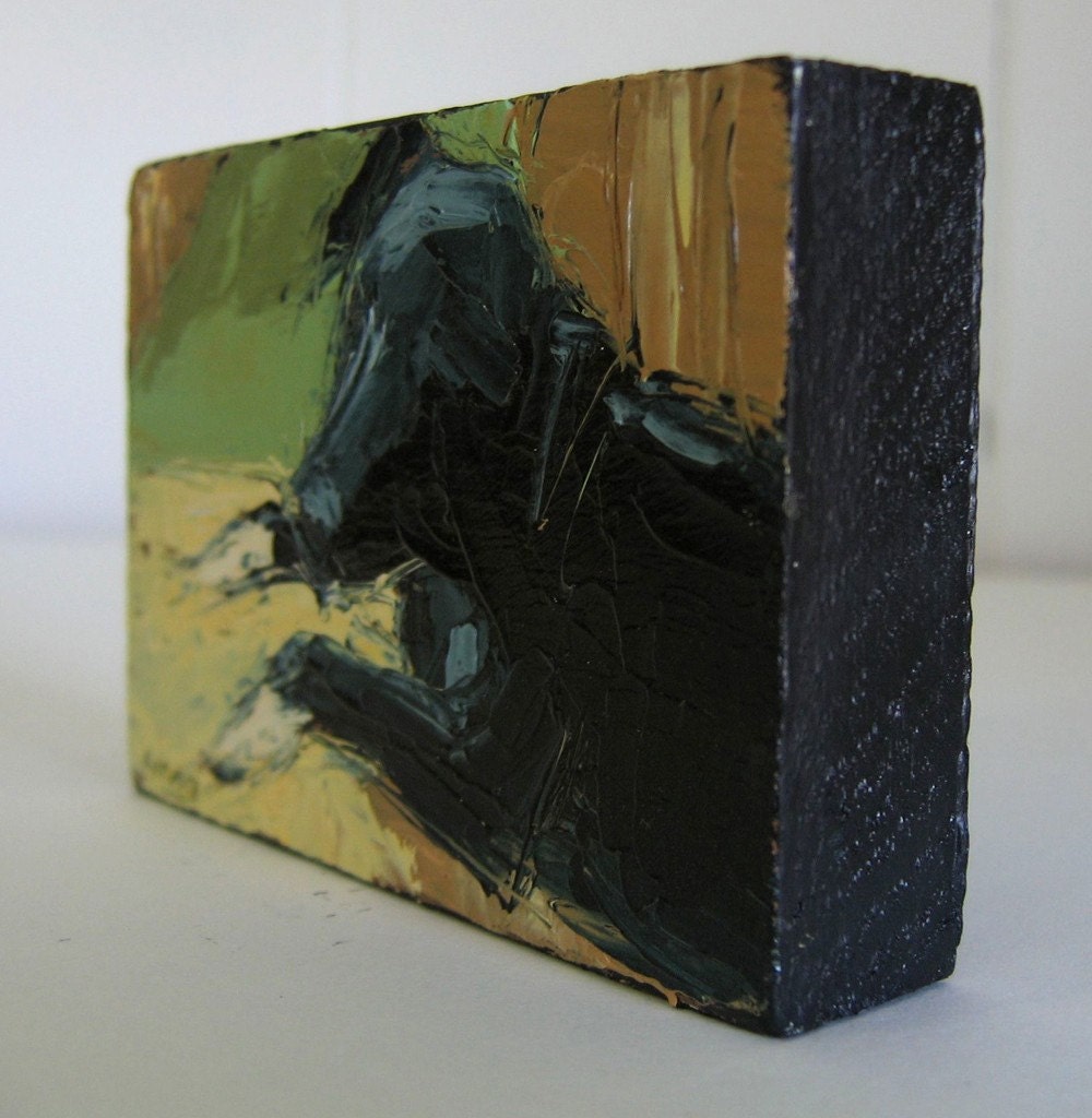 Original 2.5x3.5 Oil Painting -- Little Black Labbie with White Feet