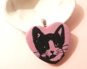 Cat Heart Pendant Tuxedo Valentine's Day Pink - handmade polymer clay