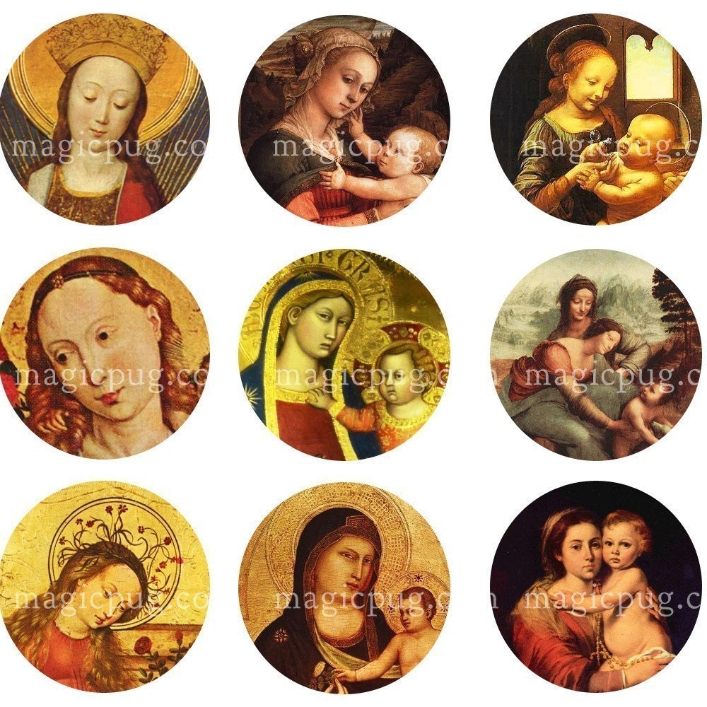 Madonna and Child 1 inch circle round digital collage sheet for bottlecap jewelry and button 25mm 25.4 mm 1"
