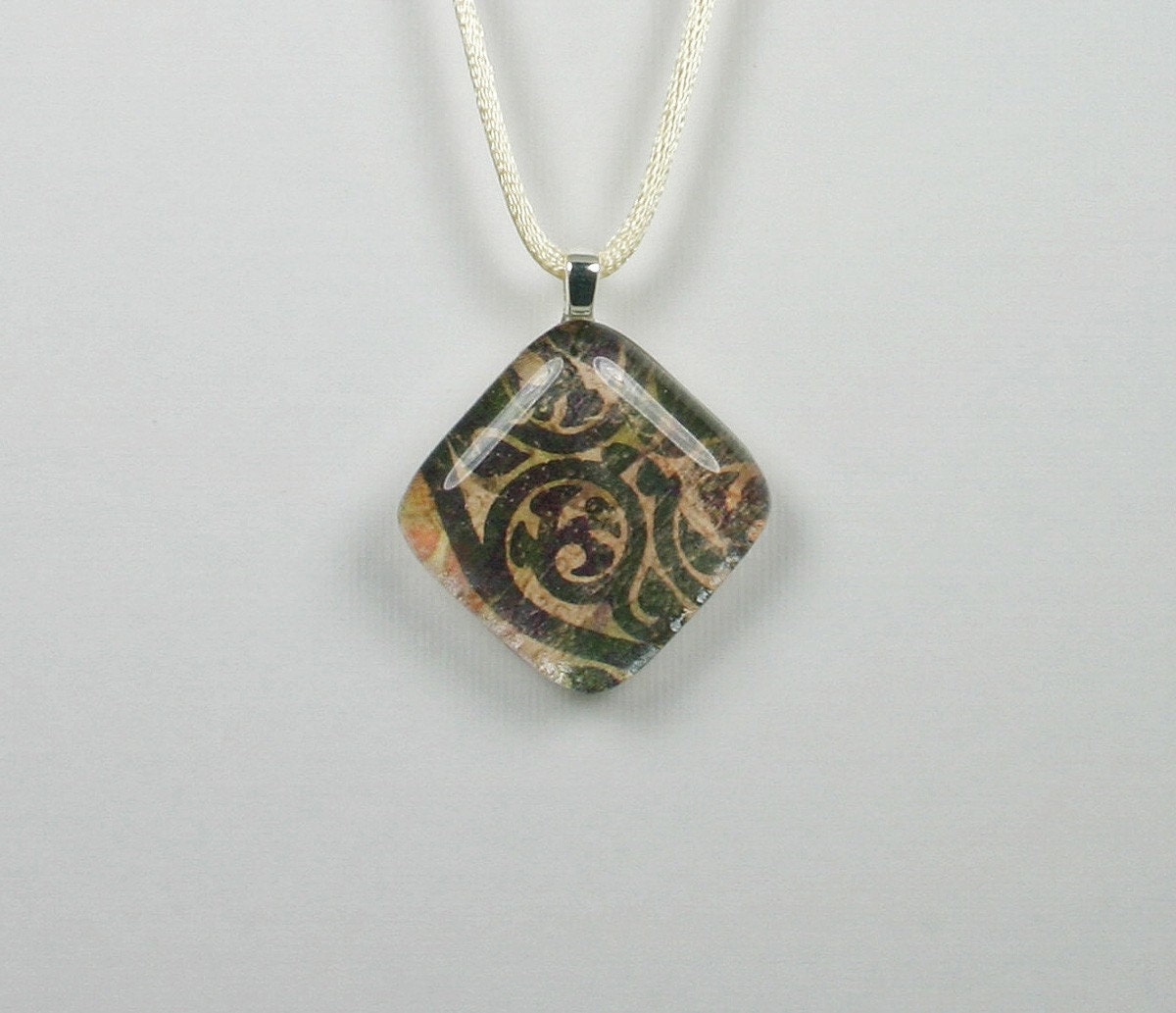 Dark Teal Celtic Scrolled Square Glass Pendant Necklace (Style 302)