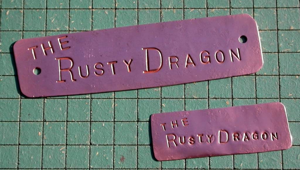 copper custom dashboard tag , RustyDragon , copper nameplate