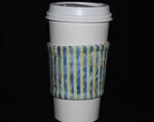 Green Sleeve Coffee Cozy Blue and Yellow Stripes