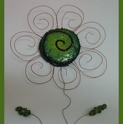 Funky Flower Sculpture Original Wall Art Orange And Green M Collins WWAO