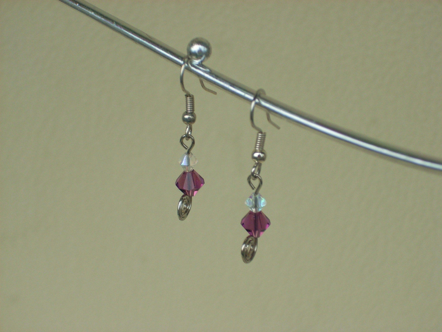Purple Swarovski Spiral Earrings