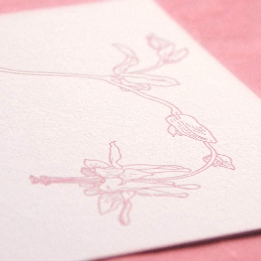 Columbine - Letterpress Wedding Invitation - pink/cocoa on pearl