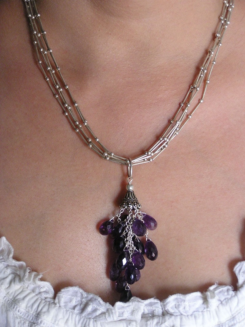 Handmade 925 Sterling Silver Amethyst Semiprecious Violet Purple Unique Bridal Bride's maid Jewelry Necklace