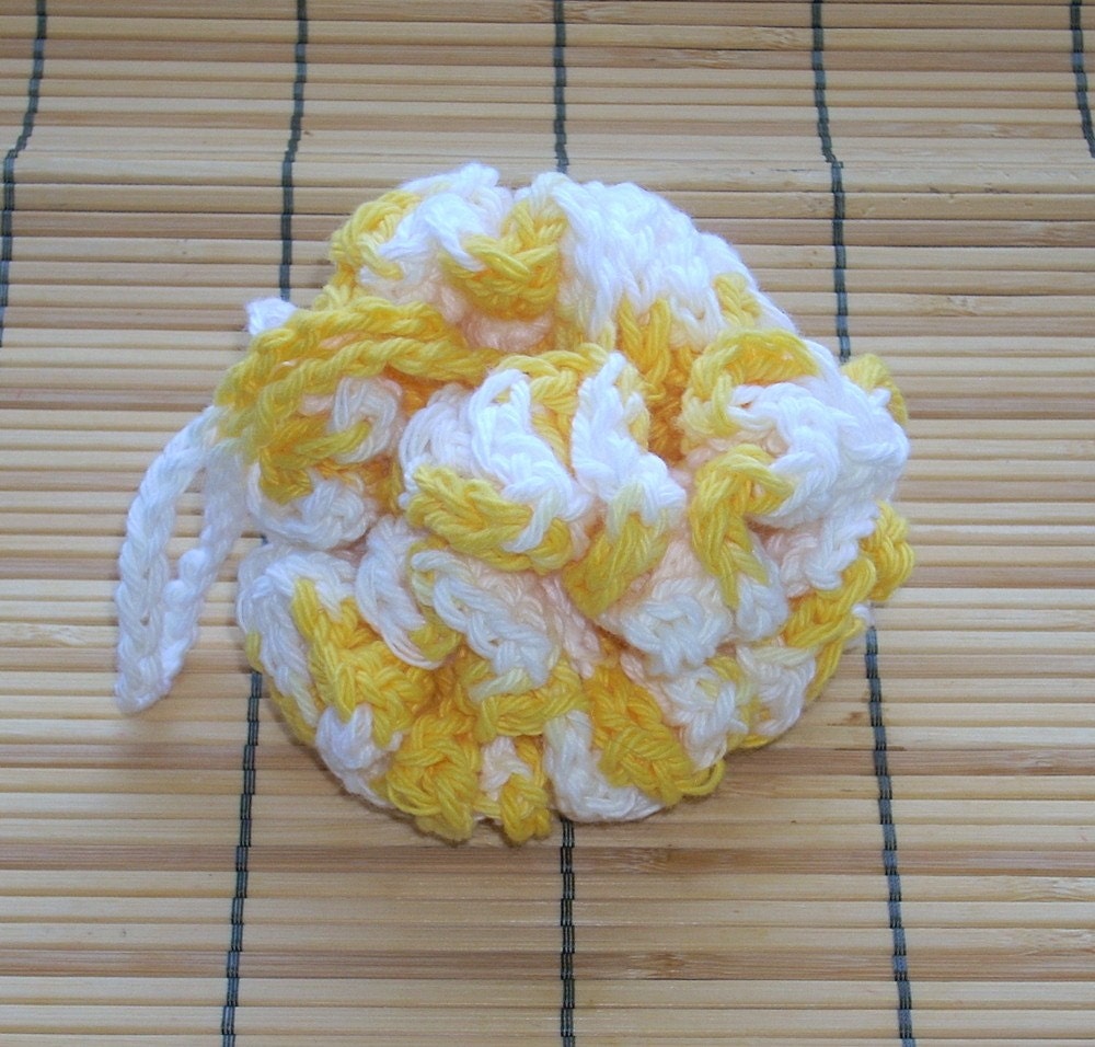 Cotton Bath/Shower Puff, Crochet, Summer Daisy, Yellow and White - 104
